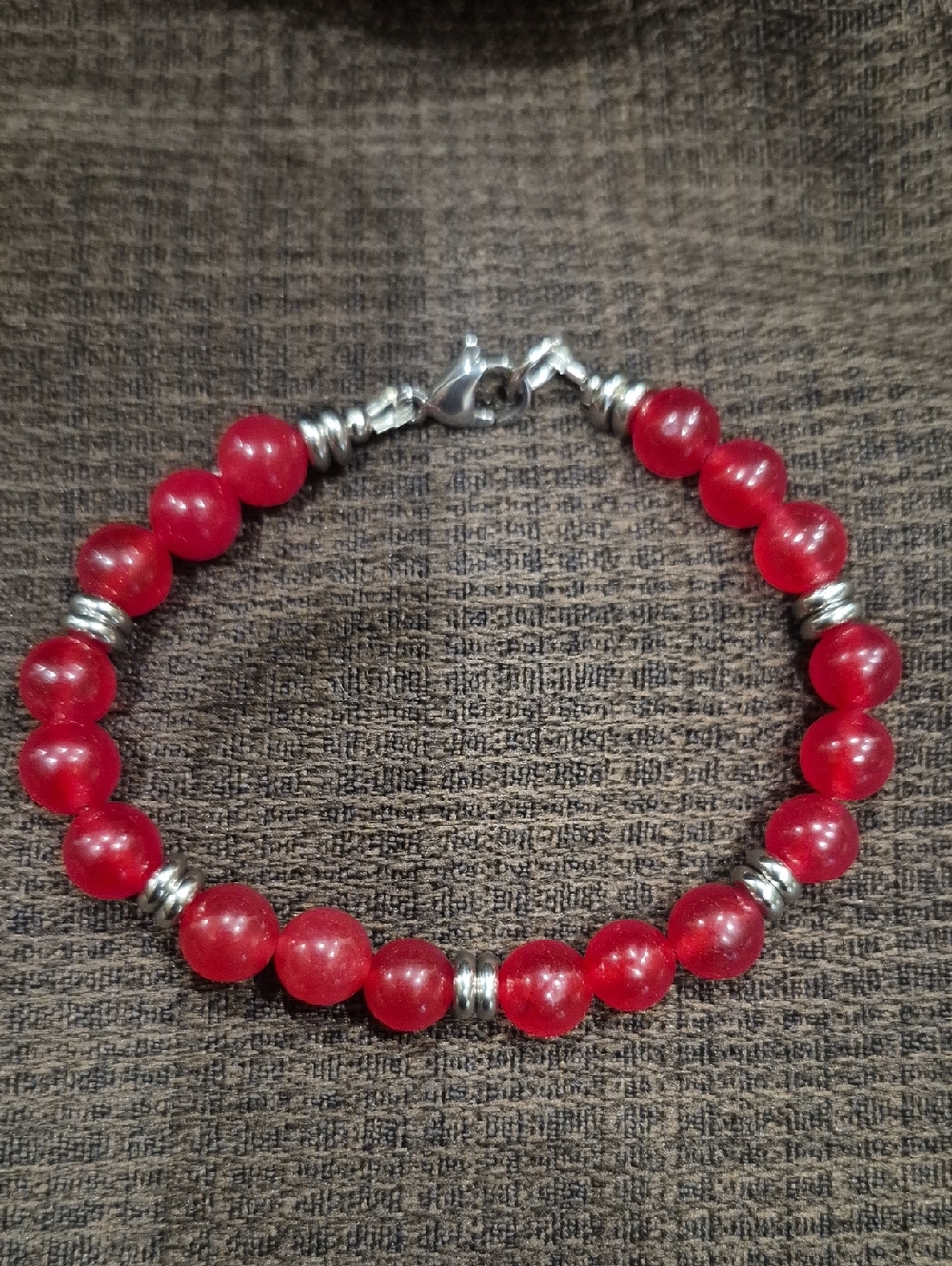 Handcrafted Ruby Beaded Bracelet with Stainless Steel Accents